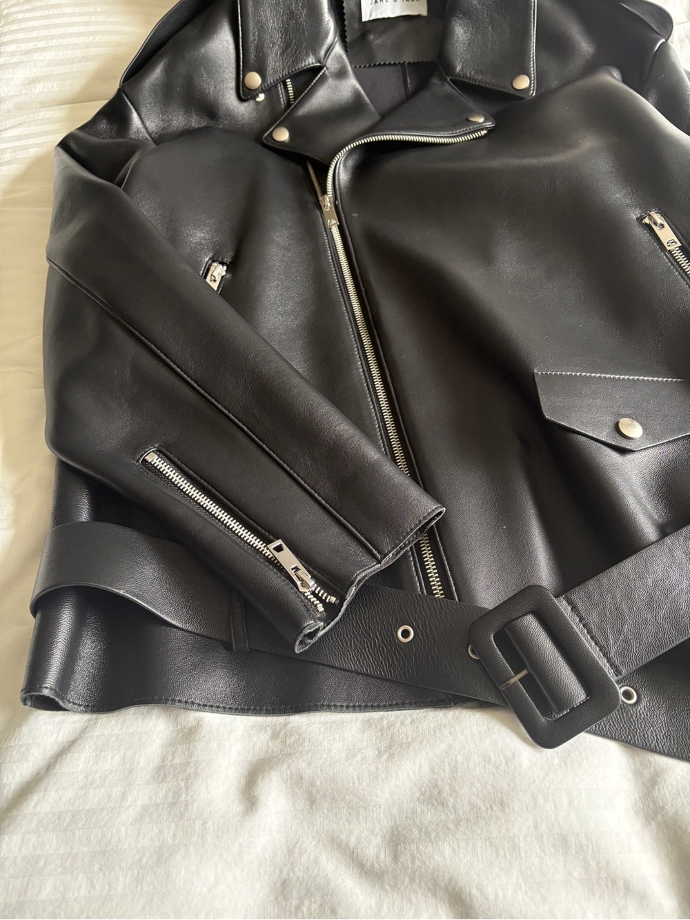 Women's Black Leather Moto Jacket - Picture 3 of 4